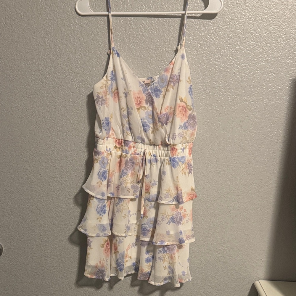 Miami Floral Layered Dress - White, Blue, Pink